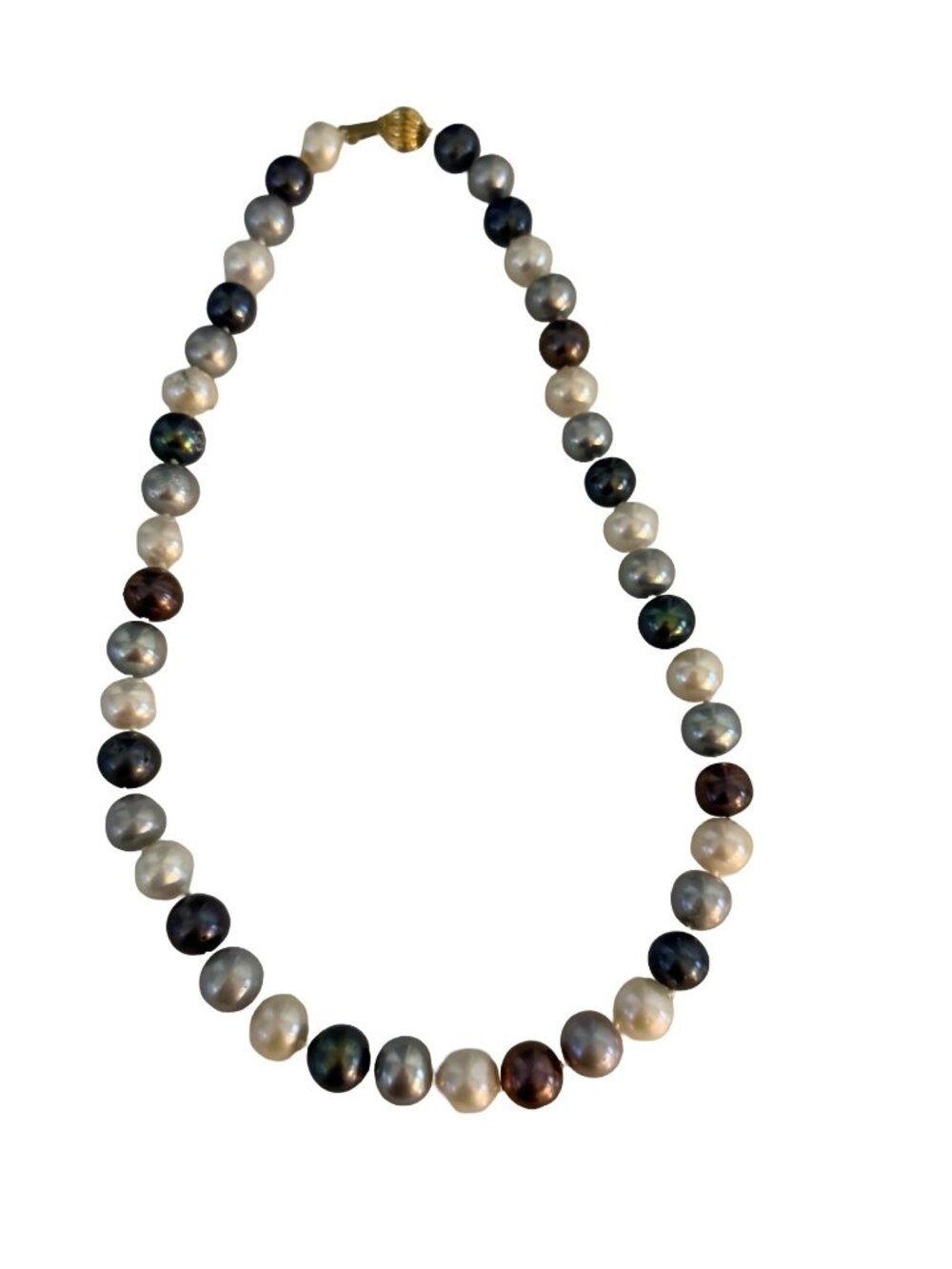 Multicolor Freshwater Pearl Necklace FIC 14K 585 Gold Clasp White Gray Peacock B